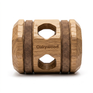Oakywood Wood-Textured Geometric Barrel Dog Chew Toy - Durable Hollow Treat Dispenser & Dental Teether