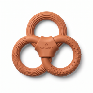 Oakywood Tri-Ring Textured Dog Chew Toy - Durable Rubber Puzzle Teether & Tug Ring